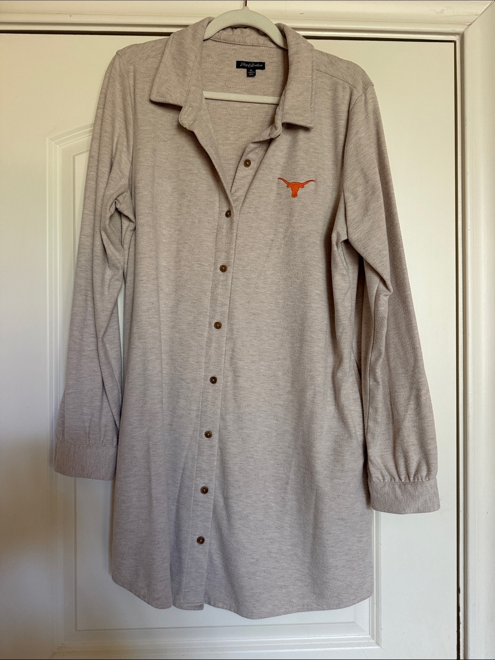 Jack Nicklaus Long Sleeve Shirt Dress in Light Taupe with Orange Logo